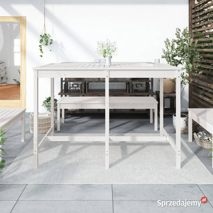 Stolik ogrodowy biały 1595x825x110 lite drewno Warszawa