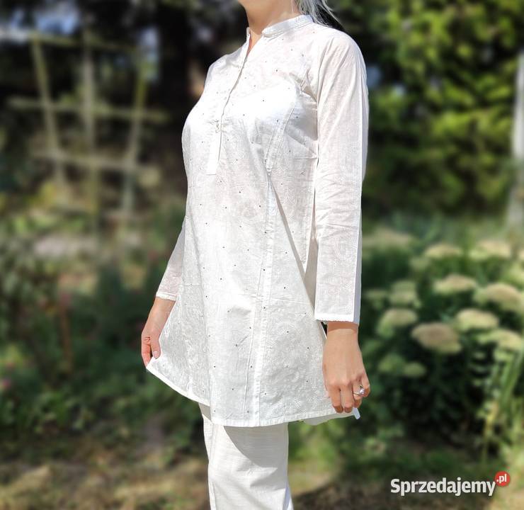 Delikatna cienka tunika S 38 biała bawełna boho Szczecin