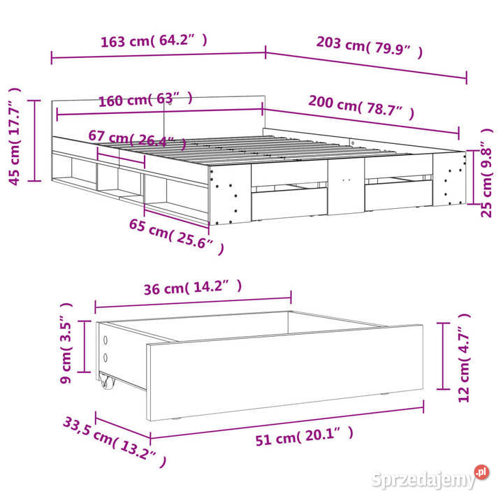 Rama łóżka z szufladami biała 160x200 WM3280734 mazowieckie Warszawa