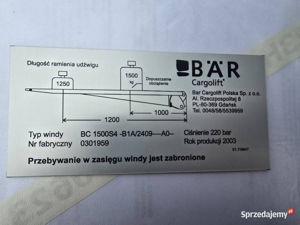 Winda hydrauliczna do samochodu kontenerowego Rok produkcji 2003 Czerkiesy