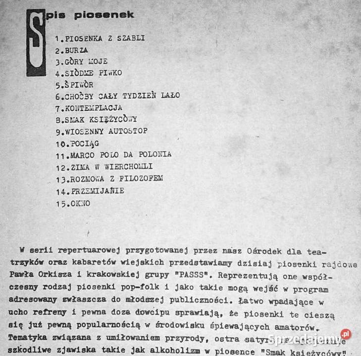 Piosenki Pawła Orkisza i grupy passss Chełm