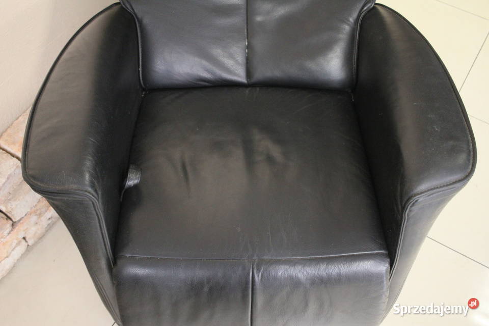 Wygodny fotel czarna skóra ROZKŁADANY Pszczyna
