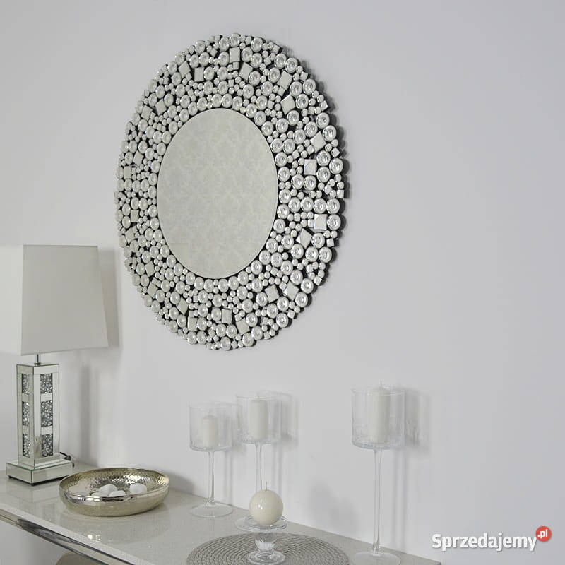 Lustro glamour z kryształkami srebrne duże Warszawa