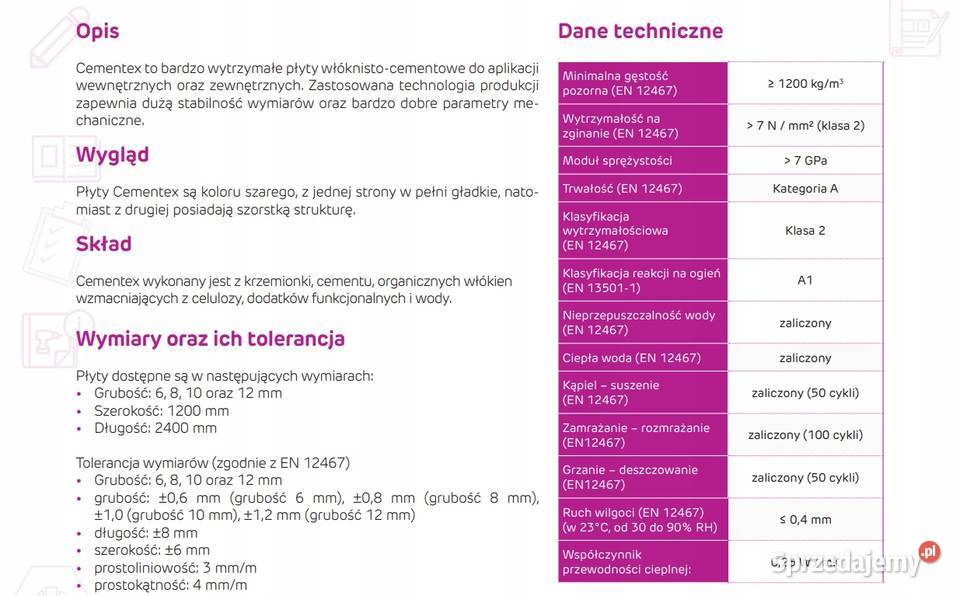 Płyta Cementowa CEMENTEX 10mm 24x12 m 54 Gdów sprzedam