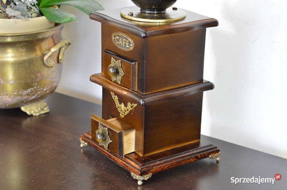 piękny drewniany MŁYNEK do kawy piętrowy