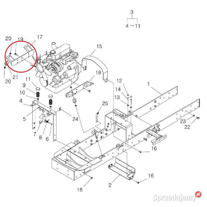 Wspornik ramy silnika LS XJ 25 PRAWY TRQ100 Tajęcina