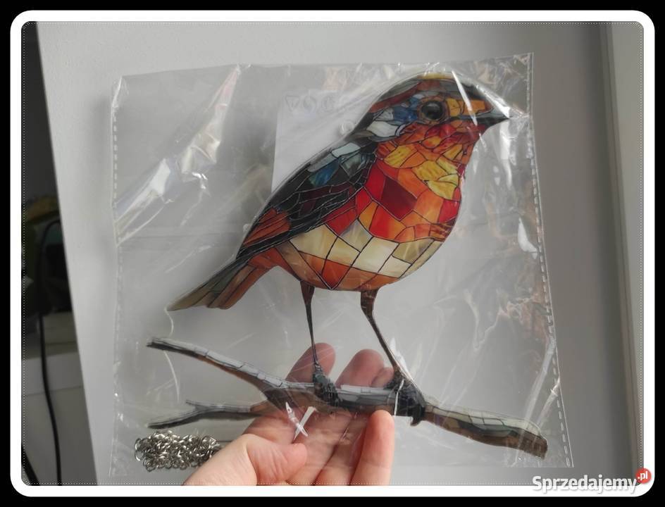 Witraż łapacz słońca ptak na gałęzi NOWY wielokolorowy
