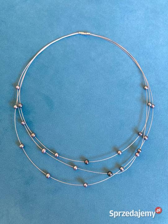 Nowy potrójny srebrny naszyjnik koraliki srebro Nisko