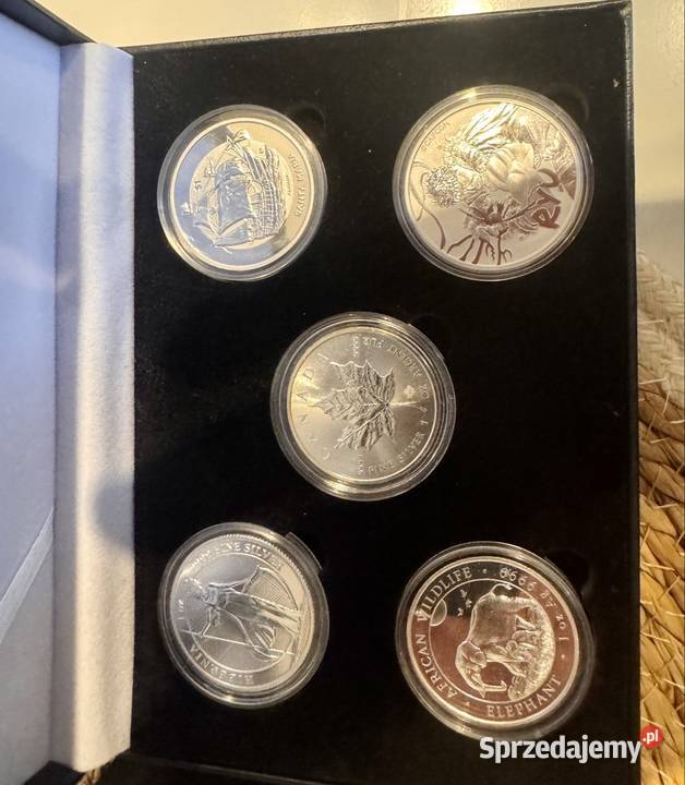 Zestaw srebrnych monet na prezent 5 monet 1oz mazowieckie Mińsk Mazowiecki