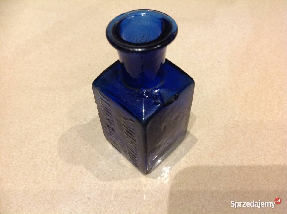 Szklana Buteleczka Niemiecka Niebieskie Szkło Nowa Sól