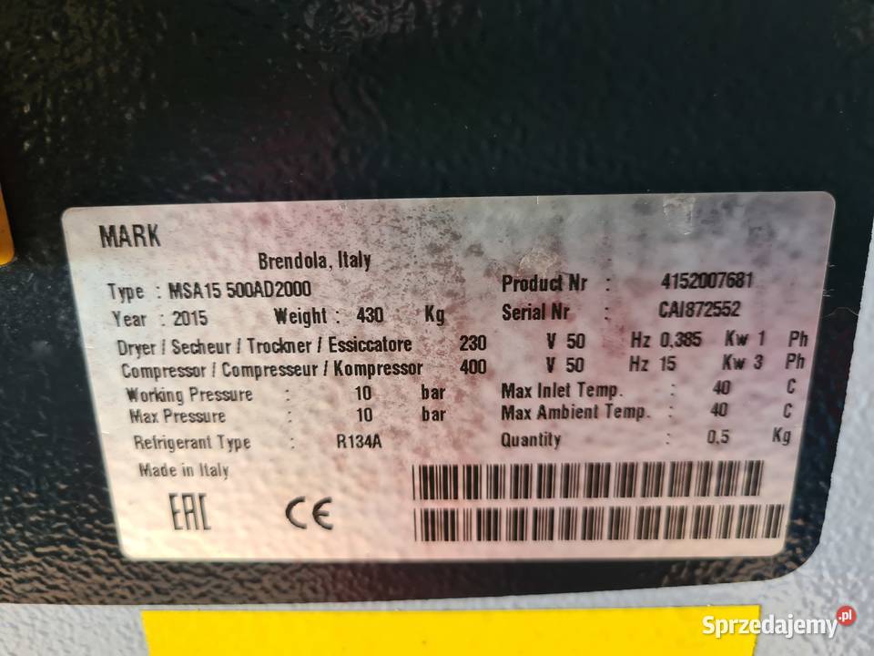 Kompresor śrubowy MARK MSA 15 15 kw Zduny