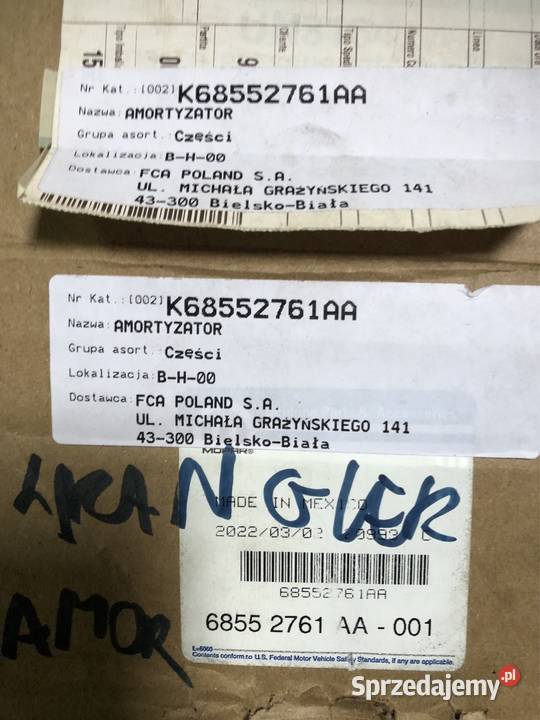 Amortyzator jeep wrangler przód L P K68552761AA Amortyzatory śląskie sprzedam
