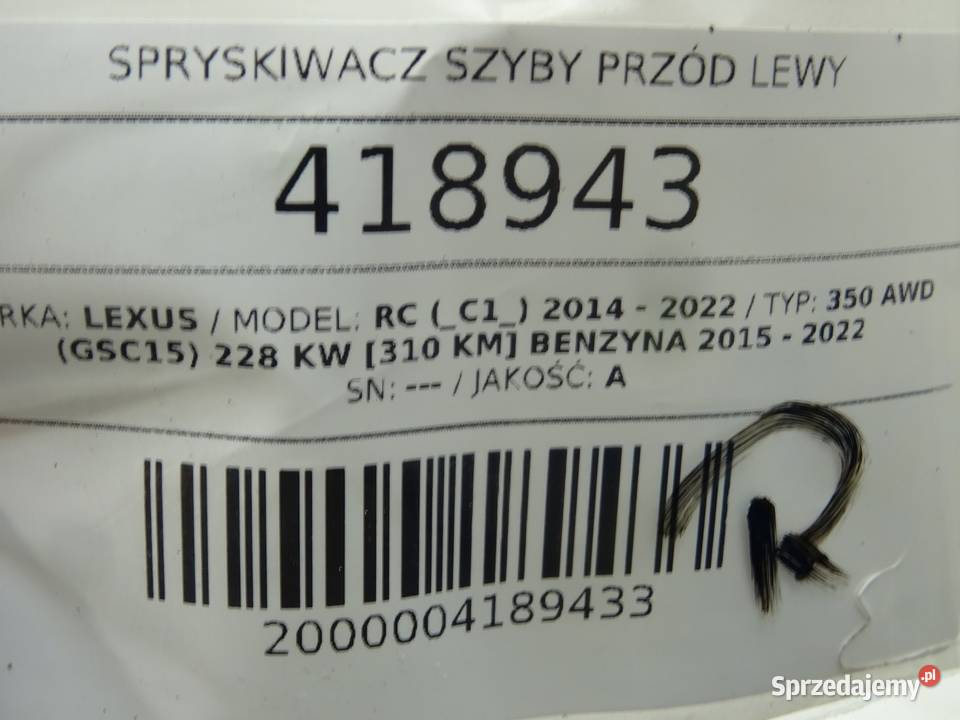 SPRYSKIWACZ SZYBY PRZÓD LEWY LEXUS RC