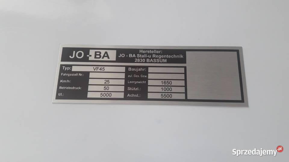 tabliczka znamionowa JOBA Maszyny rolnicze Wola Wiewiecka