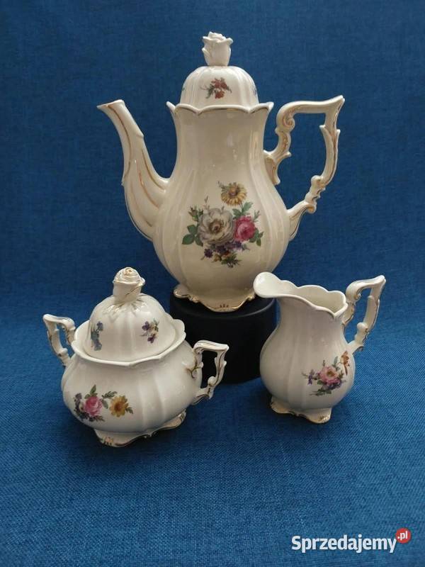 Porcelanowy garnitur do kawy dzbanek mlecznik Skwierzyna