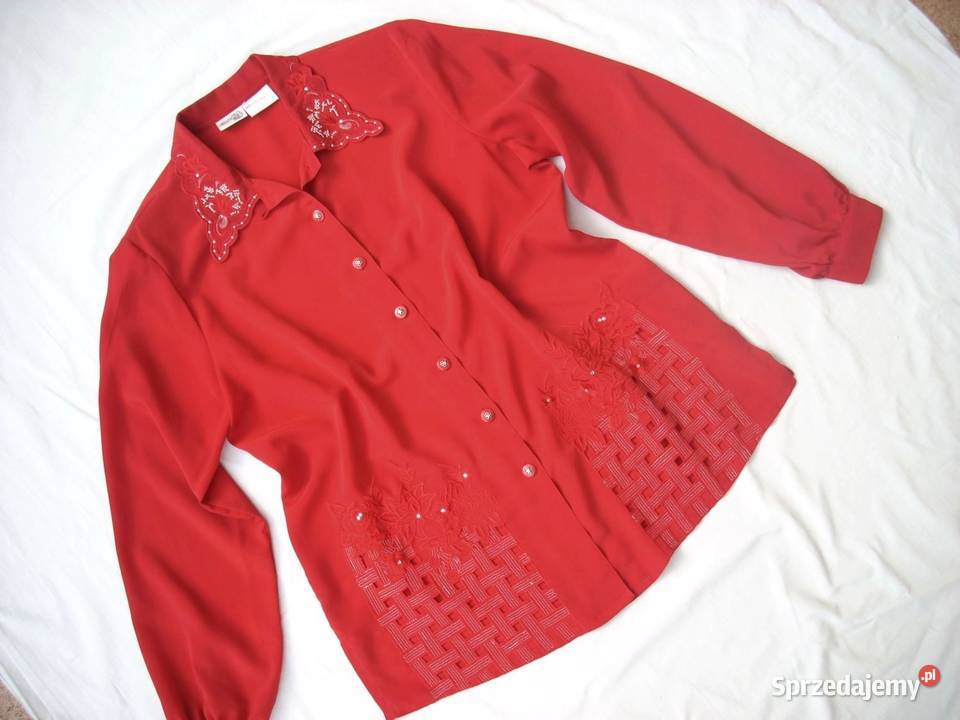 Elegancka Koszula Haft Cyrkonie Srebro 42 44 czerwony Nowy Sącz sprzedam