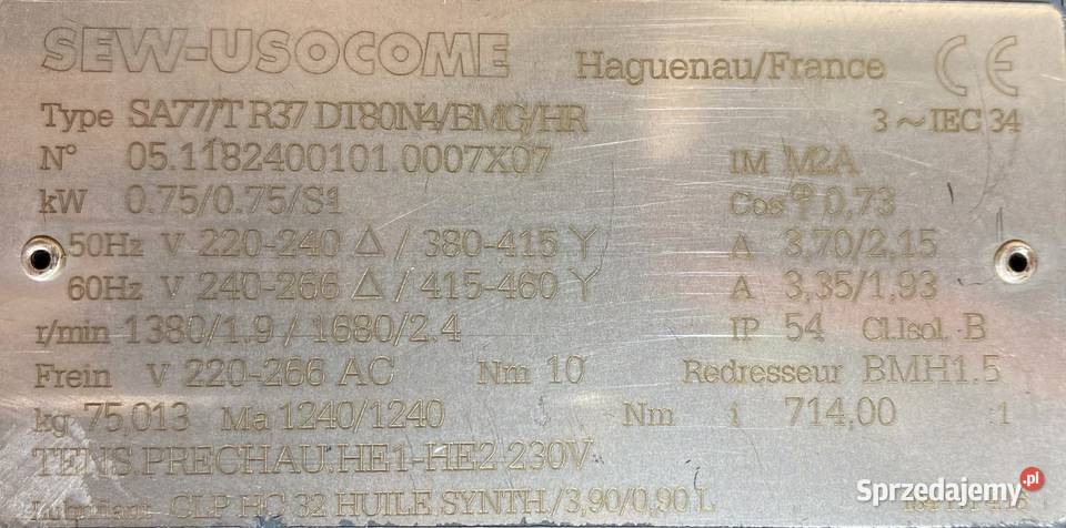 motoreduktor przekładnia 075kW 19obr 3fazowy kujawsko-pomorskie Pigża
