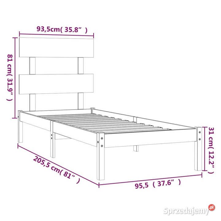 Rama łóżka lite drewno 90x200 WM3104658 Warszawa