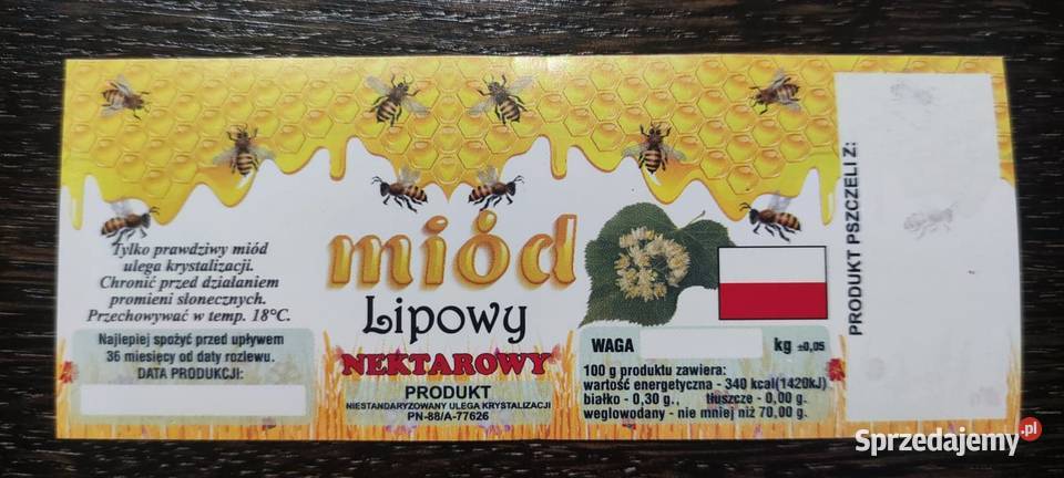 Etykieta na miód NEKT LIPOWY 50x116mm 100 Łódź