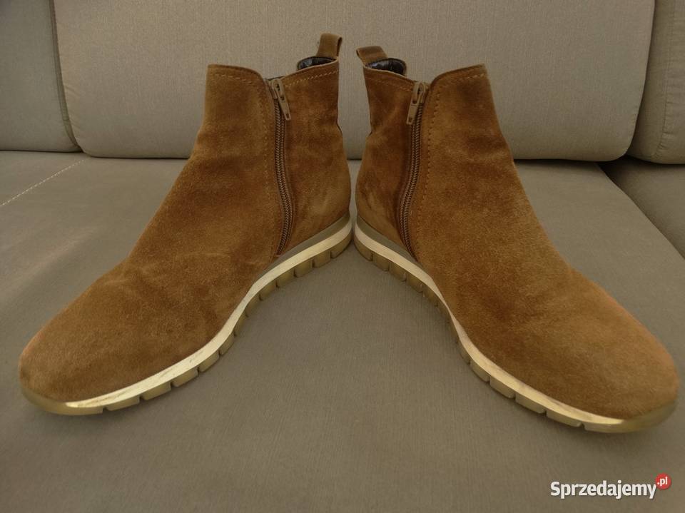 Buty Botki Damskie Skórzane Sztyblety Camelowe Łomża sprzedam