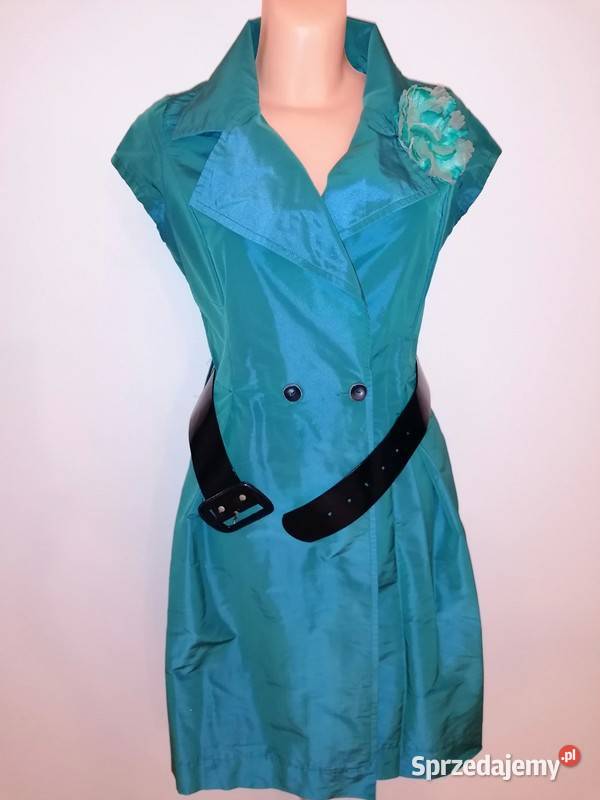 Sukienka w kolorze morskim z paskiem kwiatkiem Warszawa