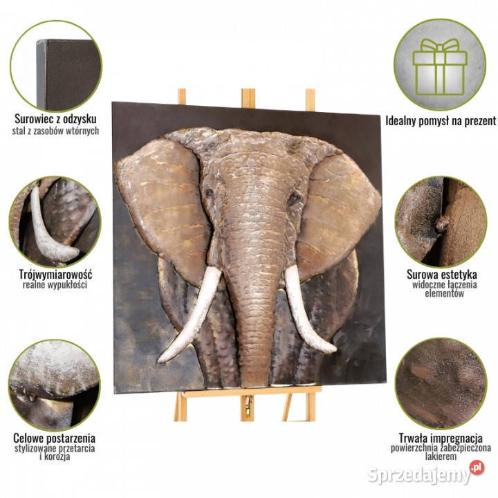 Obraz metalowy 3D LOFT NATURA SŁOŃ 2 100x100 Obrazki i obrazy Chmielnik