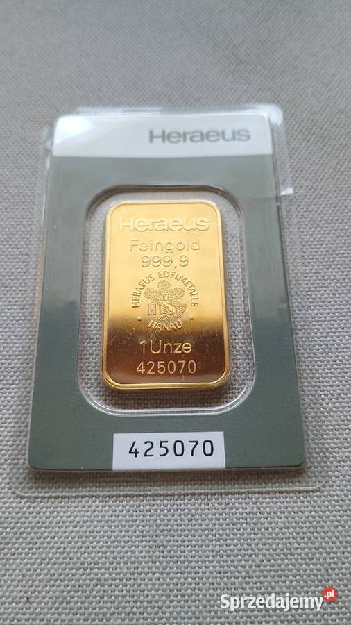 Sztabka złota Heraeus 1 uncja certyfikat Łódź sprzedam