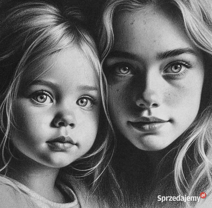 Portret dwóch osób rysowany na papierze ołówkiem