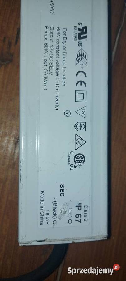 Zasilacz led 12v 60W ip67 Elektryka i akcesoria Bocheniec sprzedam