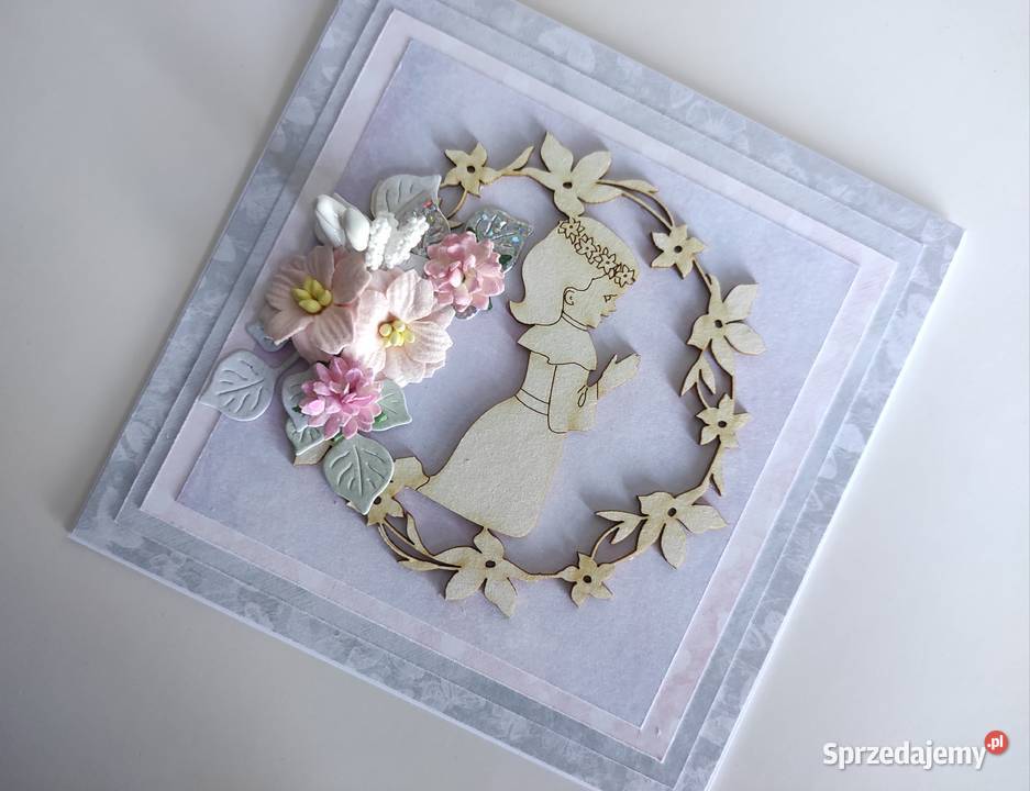 Kartka ręcznie robiona Komunia Święta z łódzkie