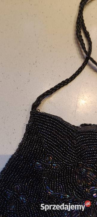 Torebka damska z koralików i aksamitu Czarna Na ramię