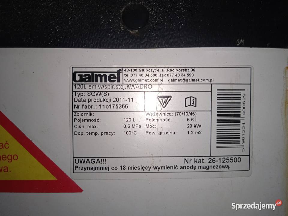 podgrzewacz wody boiler galmet 120l wymiennik Krosno sprzedam
