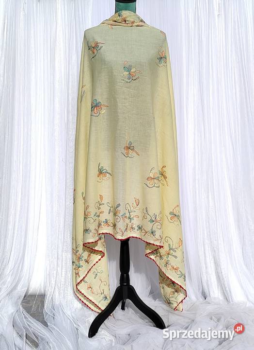 Duża chusta szal dupatta haftowana żółta bawełna Szczecin