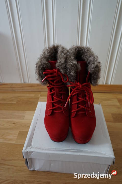 Czerwone koturny botki sznurowane na koturnie 36 Toruń
