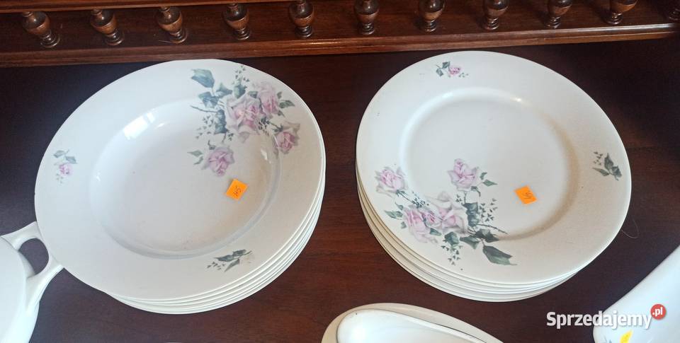 Serwis obiadowy z różą Na 6 osób Biała porcelana Gdańsk