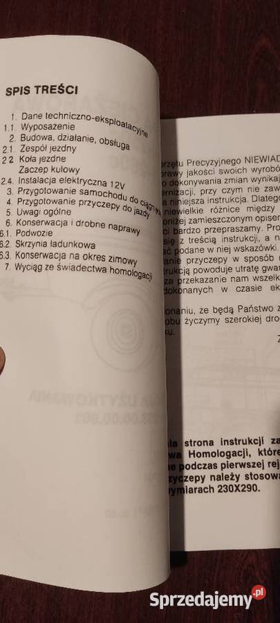 Instrukcja obsługi przyczepki Niewiadów n 250c