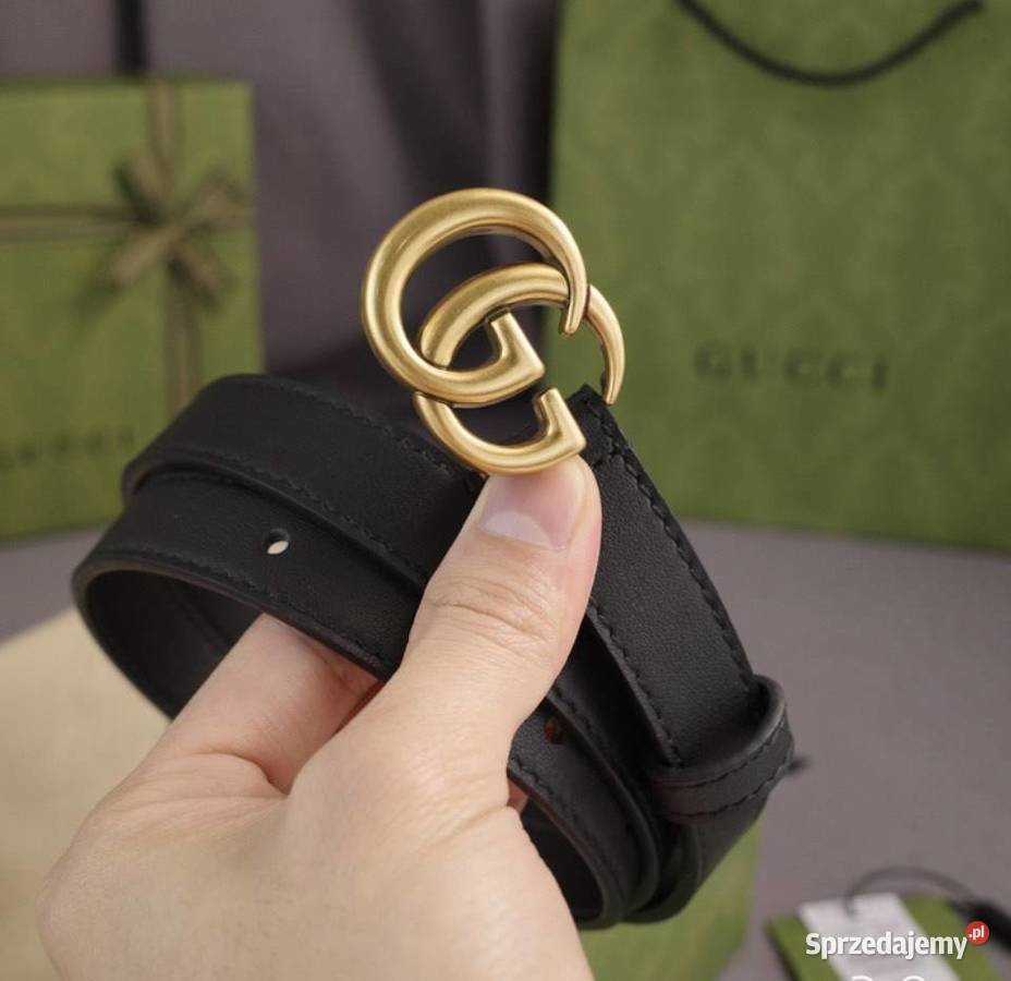 Pasek Gucci skóra czarny skórzany złota klamra 2 małopolskie Kraków