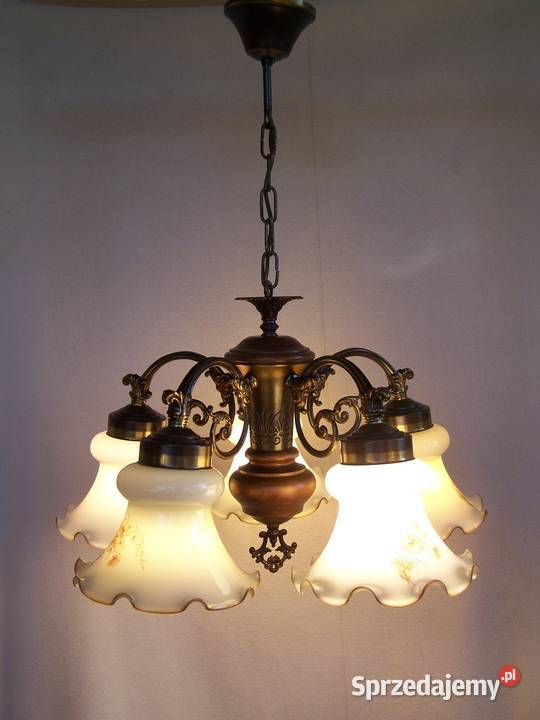 Żyrandol pięcioramienny z kloszami z ręcznie Koszalin