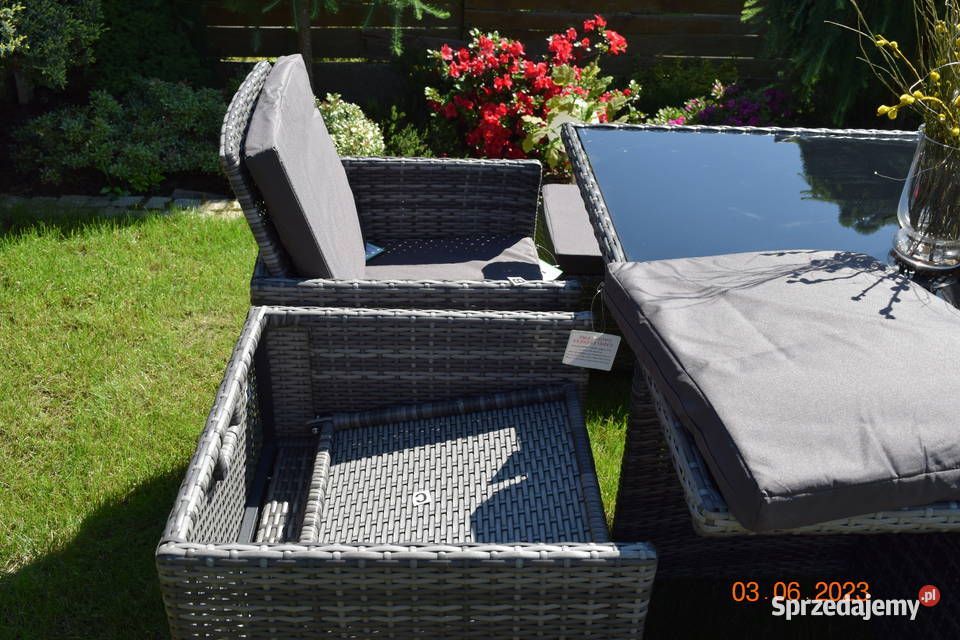 zestaw mebli tulipan 8 osob 4 foteli 4 puf szary