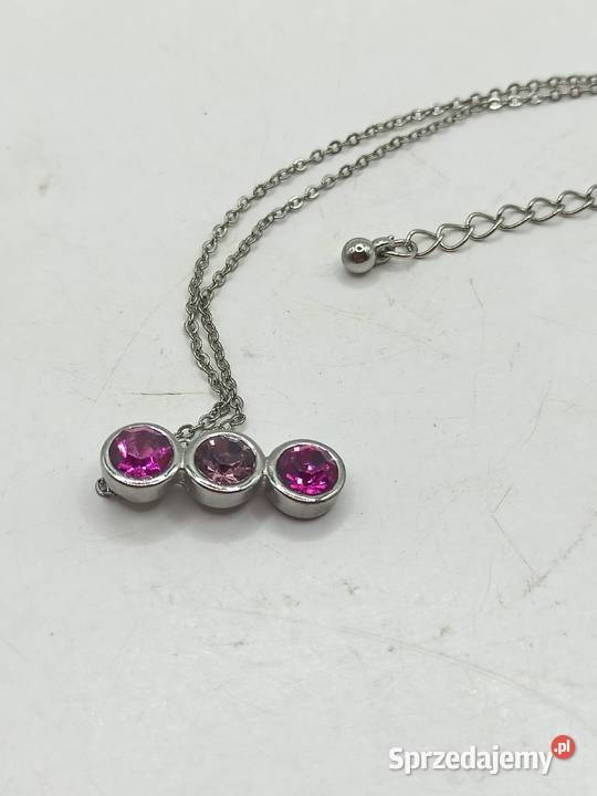 Naszyjnik trzy różowe szlifowane szkiełka Zamość