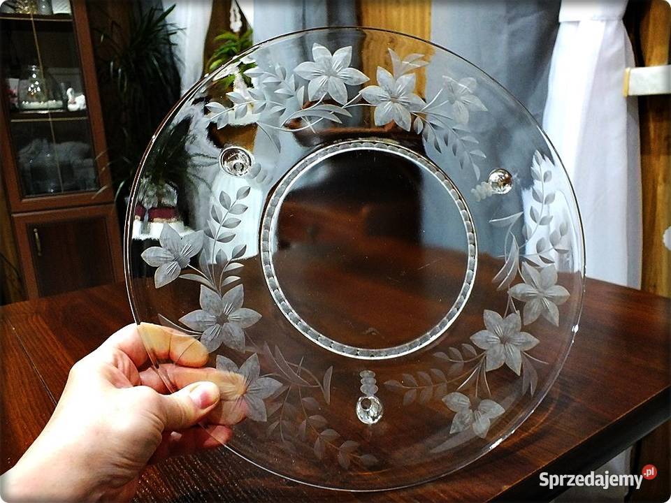 Stara duża Patera szklana Tortownica Talerz Żary sprzedam
