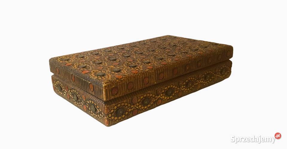 Drewniana szkatułka rękodzieło ludowe mazowieckie Warszawa