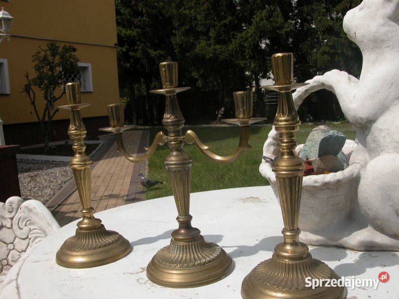 stare mosiężne świeczniki 3 sztuki