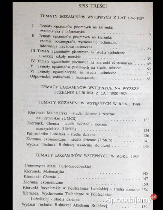Matematyka Zestawy tematów egzam na wyższe Chełm sprzedam