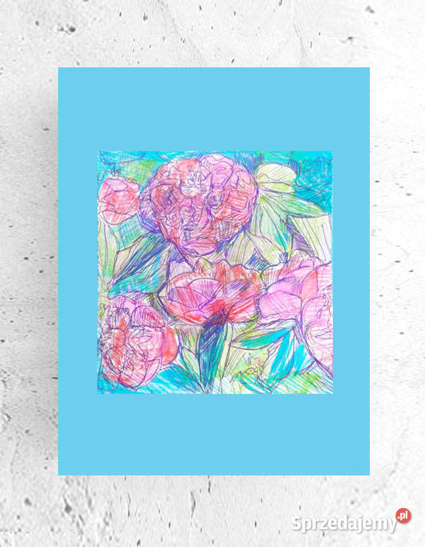 kwiaty rysunek A4 mały obrazek z kwiatami łąka sprzedam