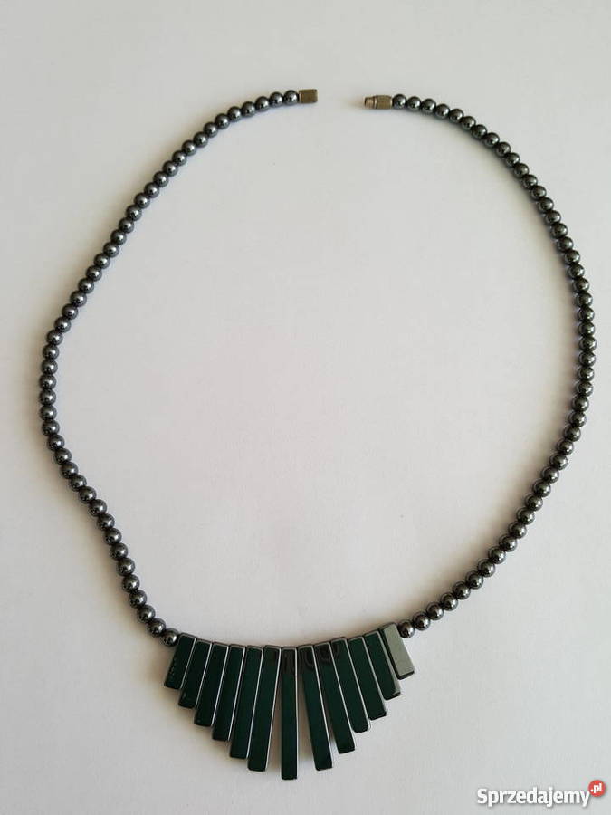 NASZYJNIK z hematytu ciemny srebrzysty czarny wielkopolskie Złotniki