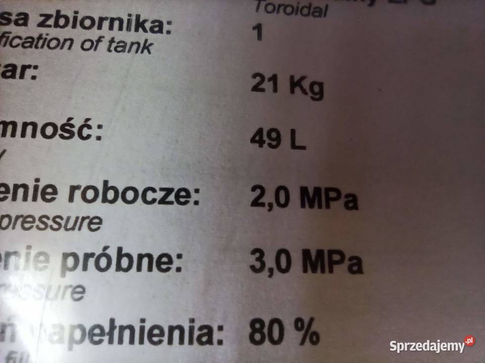 Butla gazowa Zbiornik LPG 49l 630200 homologacja Motoryzacja Częstochowa