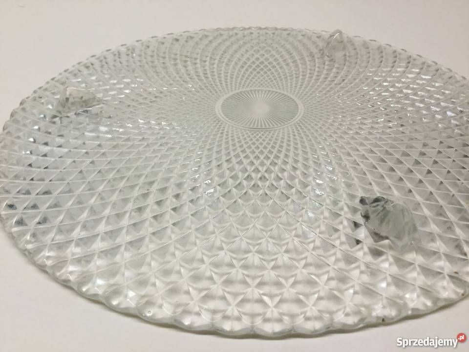 Patera na tort Ząbkowice prasowane szkło vintage dolnośląskie Wrocław