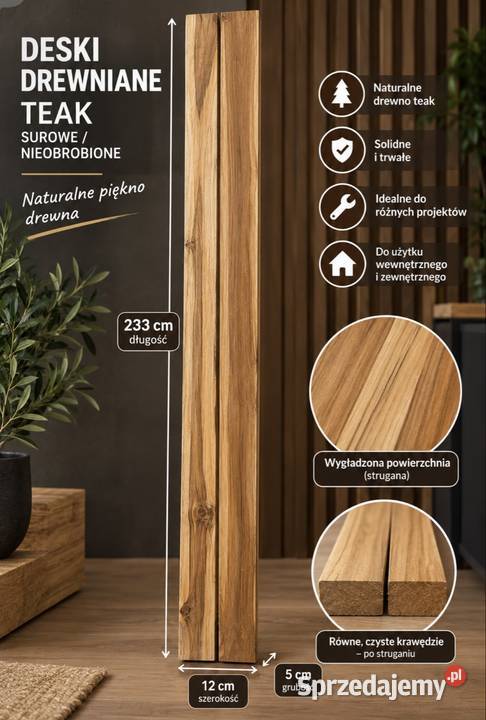 Deski teak teczyna belki 233 długości Długopole-Zdrój sprzedam
