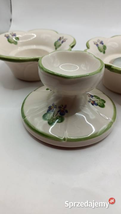Trzy porcelanowe świeczniki motyw roślinny lubelskie Zamość